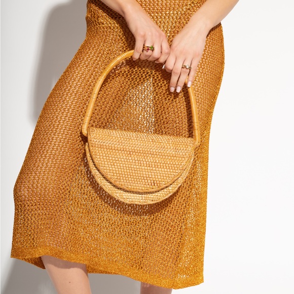 Cult Gaia Ryka Rattan Woven Monogram Shoulder Bag Natural Beach Brown - Picture 3 of 7